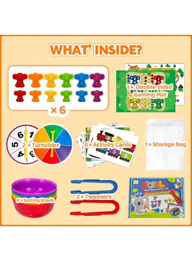 SnuzzleMart 72Pcs Koala Math Manipulatives & Counting Toy - Montessori Sorting Set with Rainbow Bowls & Tongs - STEM Fine Motor Skills Learning Games for Toddlers & Kids Ages 3+ - Image 4
